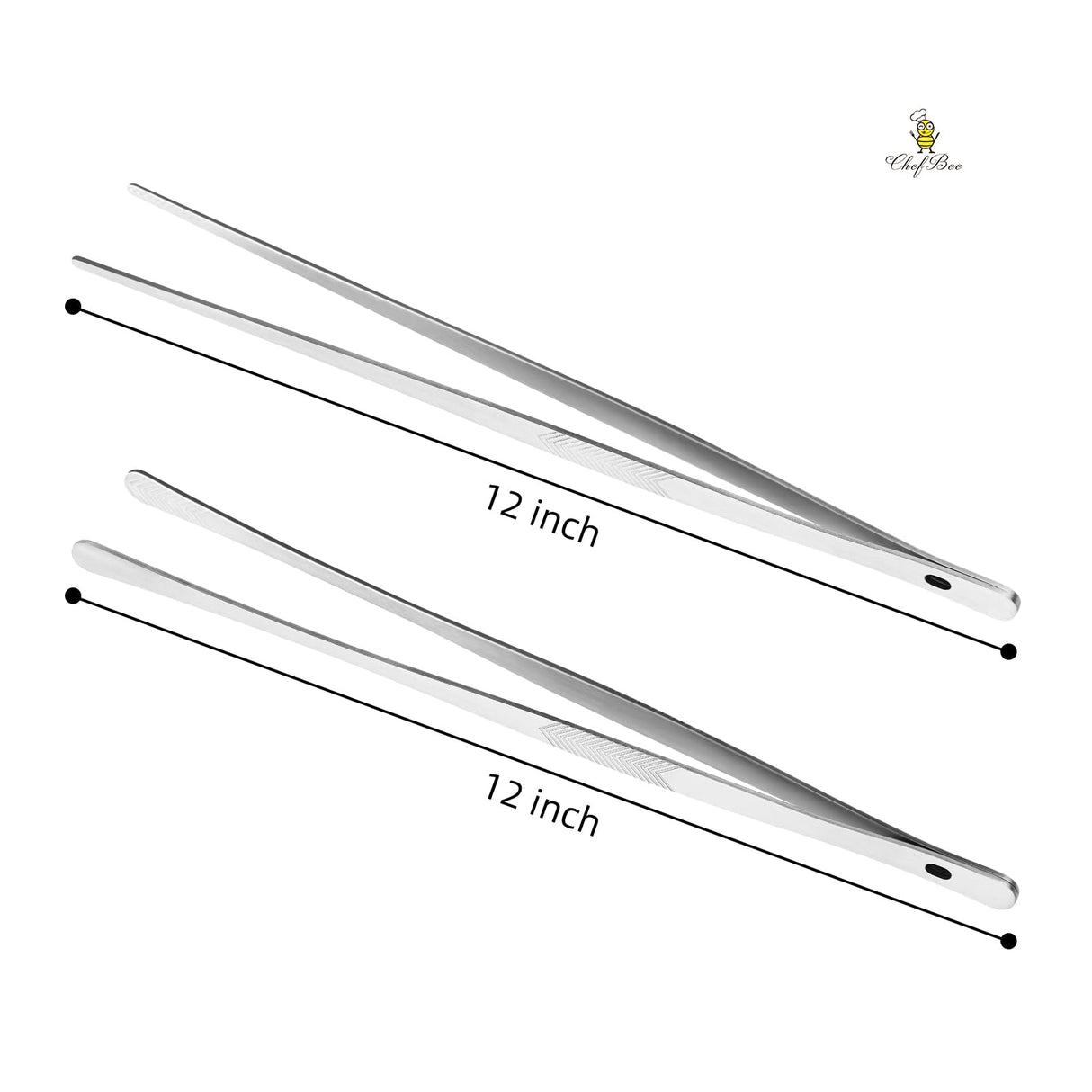 Kitchen Cooking Tongs Tweezers - 2PCS 12" Stainless Steel Kitchen Utensils, Metal Fine Tweezers Tongs with Precision Serrated Tips for Chef, Serving Food, Grill, Culinary, Pasta, Salad, BBQ