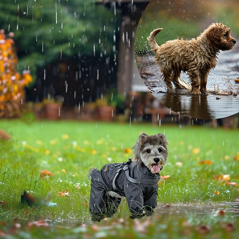 Four-Legged Full Coverage Dog Raincoat for Small Medium Dogs, Waterproof Dog Rain Coat with Harness Built in, 4-Legs Dog rain Jacket with Reflective Strip, Adjustable Puppy Waterproof Clothes (XL)