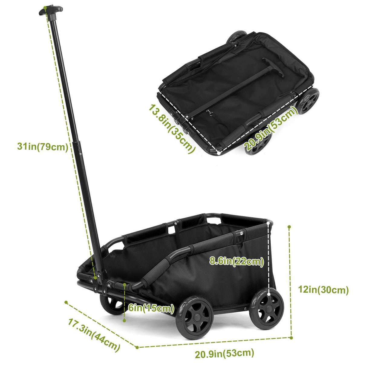Wedyvko Mini Dog Stroller, Foldable Strollers for Mini Pets with Storage Bag, Built-in Cushion and Safety Rope, Shopping Catrs with Extendable Pull Handle, Dog Carrier with Wheels (Black)