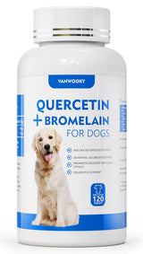 Quercetin + Bromelain for Dogs – Immune & Allergy Support Supplement, Inflammatory Relief, Antioxidant Formula, 120 Beef-Flavored Chewable Tablets