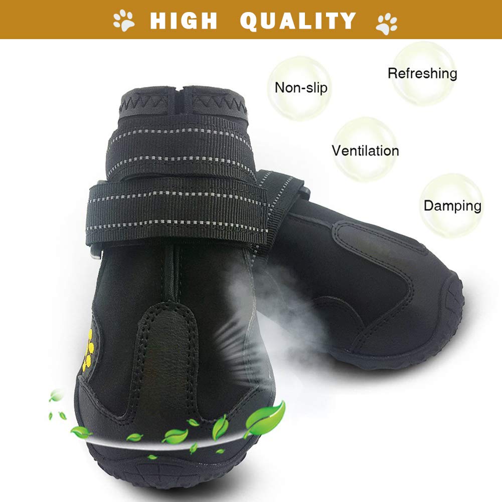 PK.ZTopia Waterproof Dog Boots, Dog Outdoor Shoes for Medium to Large Dogs with Two Reflective Fastening Straps and Rugged Anti-Slip Sole (2.95" x 2.52",Black 4PCS).