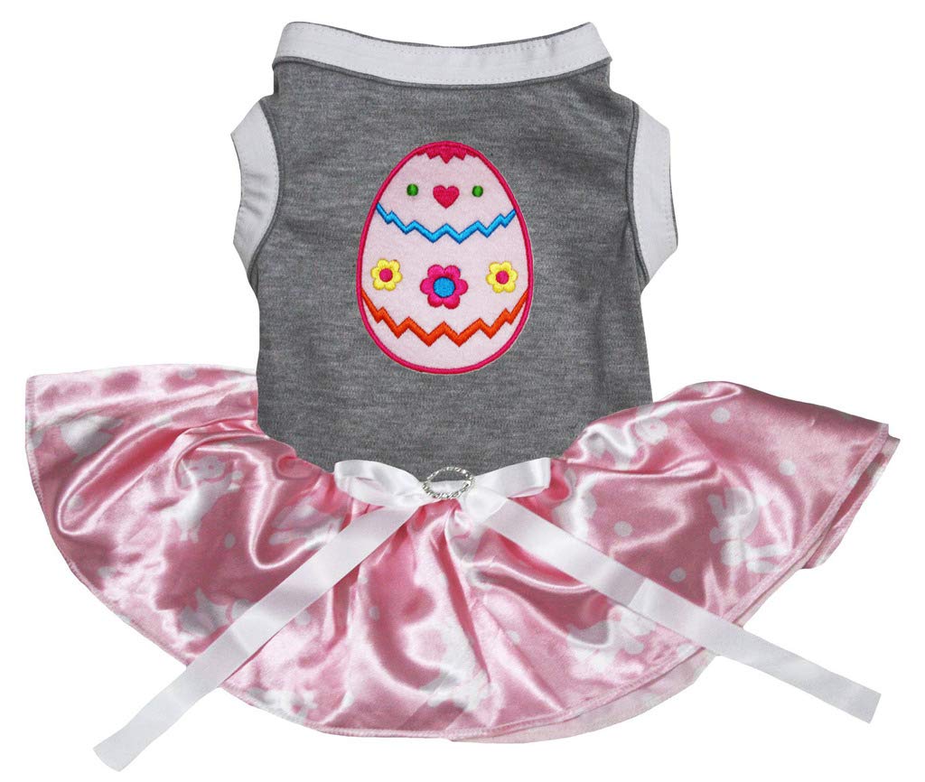 Petitebella Pink Easter Egg Puppy Dog Dress (Grey/Pink Bunny Dots, X-Large)