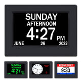 AINFTIME Clock with Day and Date for Elderly-3 Colors Display Digital Calendar Alarm Clock Dementia Alzheimers Clock with Extra Large Display (7in Black)