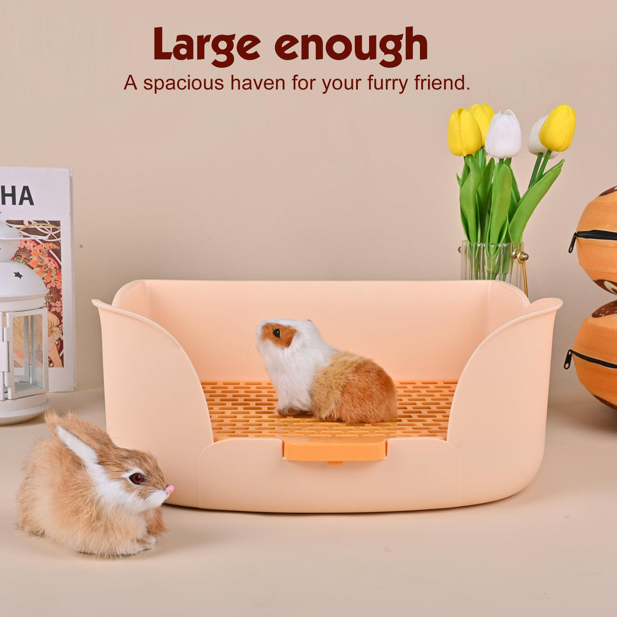 RUBYHOME Large Bunny Litter Box (15.5" x 11.1" x 6.2") Small Animal Litter Pet Toilet Potty Trainer Corner Litter Bedding Box Pet Pan for Rabbit Guinea Pig Easy to Clean (Orange)