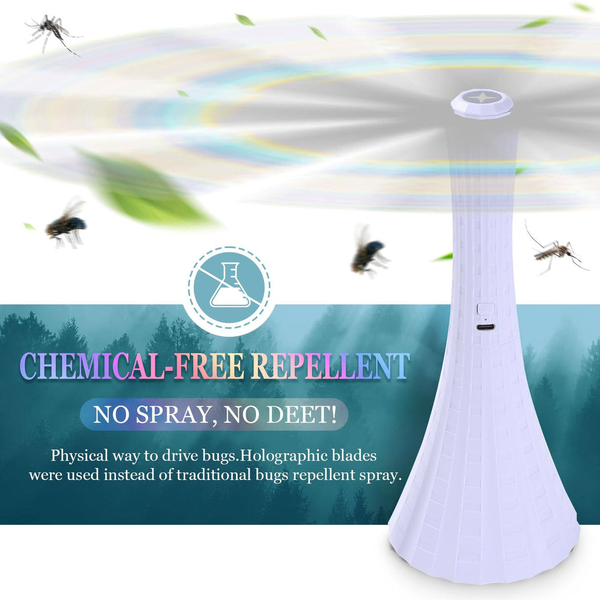 Rechargeable Fly Fans for Tables, Belfans Fly Fans for Outdoor Tables USB, Fly Fans to Keep Flies Away by Soft Blades, Food Fans for Camping, Picnic, Fishing, Fly Repellent Outdoor Patio, 3pcs, White