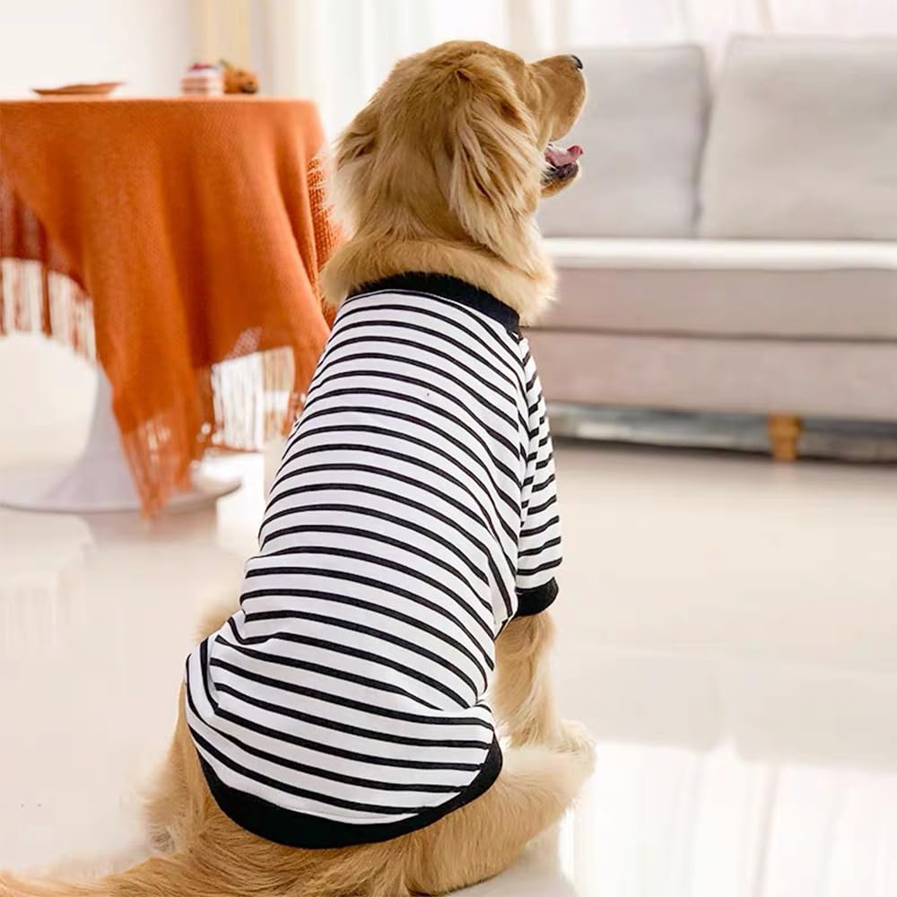 ANIAC Fleece Dog Sweater, Striped XL Shirt With Sleeves, Autumn Basic Hoodie, Warm Sweatshirt, Winter Pet Clothes for Large Dogs XXXL 55-66LB (6XL, White)