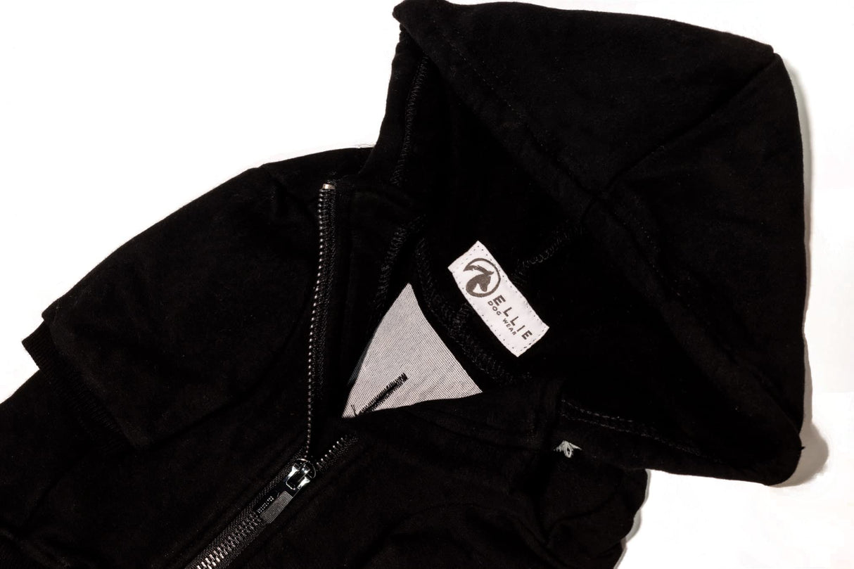 Ellie Dog Wear Zip Up Adventure Dog Hoodie with Hook & Loop Pockets and Adjustable Drawstring Hood - XXS to XXL - Multiple Colors - Comfortable & Versatile Dog Hoodies (Black, XXS)