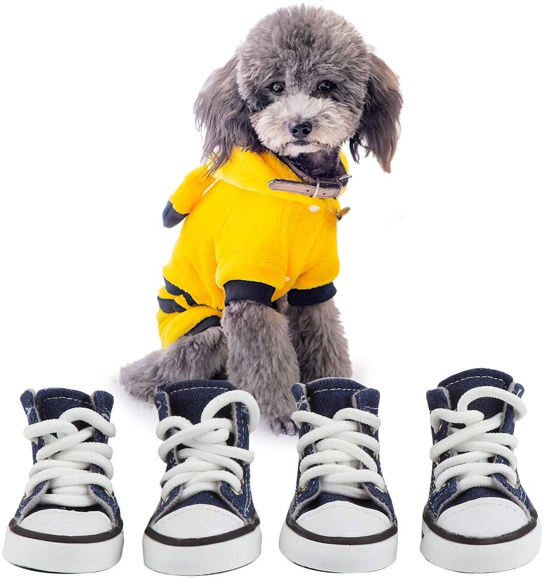 URBEST 4 Pcs Pet Dog Puppy Canvas Sport Shoes, Sneaker Boots, Outdoor Nonslip Causal Shoes (2#, Blue)