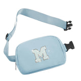 COSHAYSOO Blue Belt Bag Small Waist Fanny Pack Crossbody Purse with Initial Letter for Teen Girl Women Travel Accessories, Cross Body Chest Pouch Trendy Preppy Easter Birthday Christmas Gift M