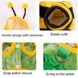 Anelekor 2 PCS Funny Warm Small Dog Clothes Halloween Pet Bee Costume Winter Puppy Hoodies and Vest Sets Flannel Jacket with D-Ring for Cats Dogs (Green, Large)