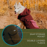 Wilderdog Double-Layered Hooded Sherpa Fleece Dog Jacket with Belly Strap, Leash Hole, Back Snap Pocket