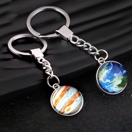Keychains Luminous Planets Fashion Double-sided Crystal Pendant Key Ring Bags Key Chains Gifts Accessories (Earth)