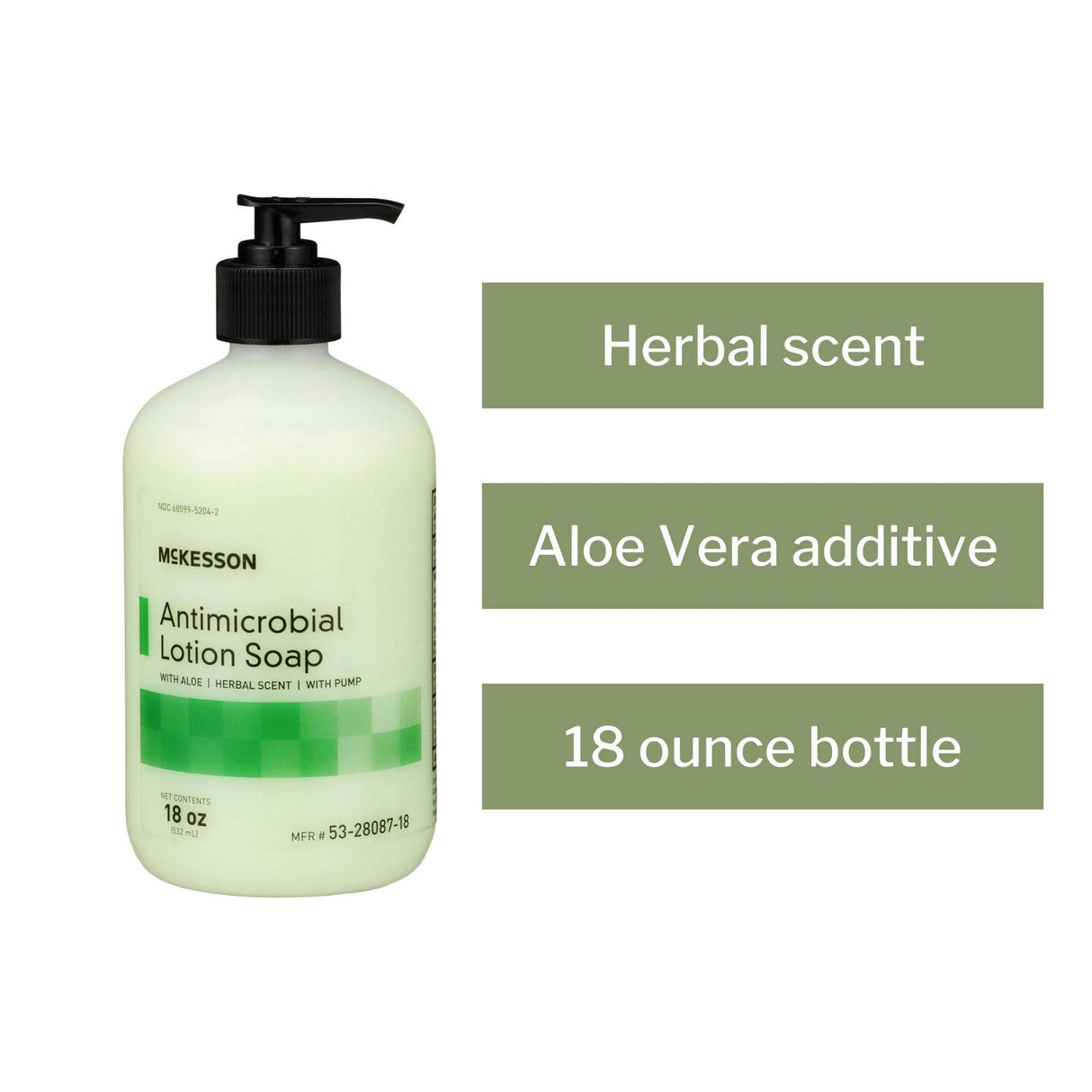 McKesson Antimicrobial Lotion Soap with Pump, Aloe, Herbal Scent, 18 oz, 12 Count