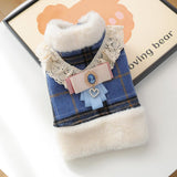 Small Dog Winter Denim Jacket Fleece Lined Puppy Cute Jean Clothes Cold Weather Dog Cozy Warm Coats Yorkie Chihuahua Stylish Clothes Christmas Birthday Holiday Outfits