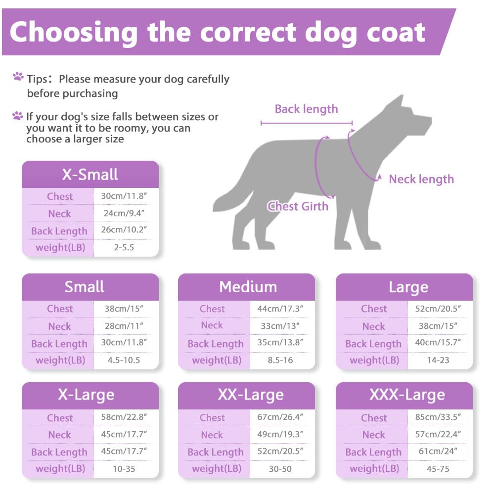 Windproof Waterproof Dog Coat Fleece & Cotton Lined Warm Jacket, Cold Weather Pet Apparel Clothes Vest for Small to Large Dogs (L, Purple)