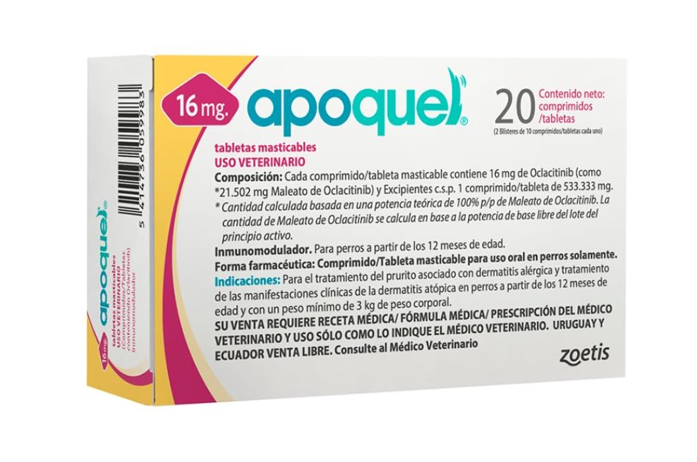 Mascotas y Accesorios MX Generic Apoquel 16 MG 20 Chewable Tablets, Allergic or atopic dermatitis in Large Dogs