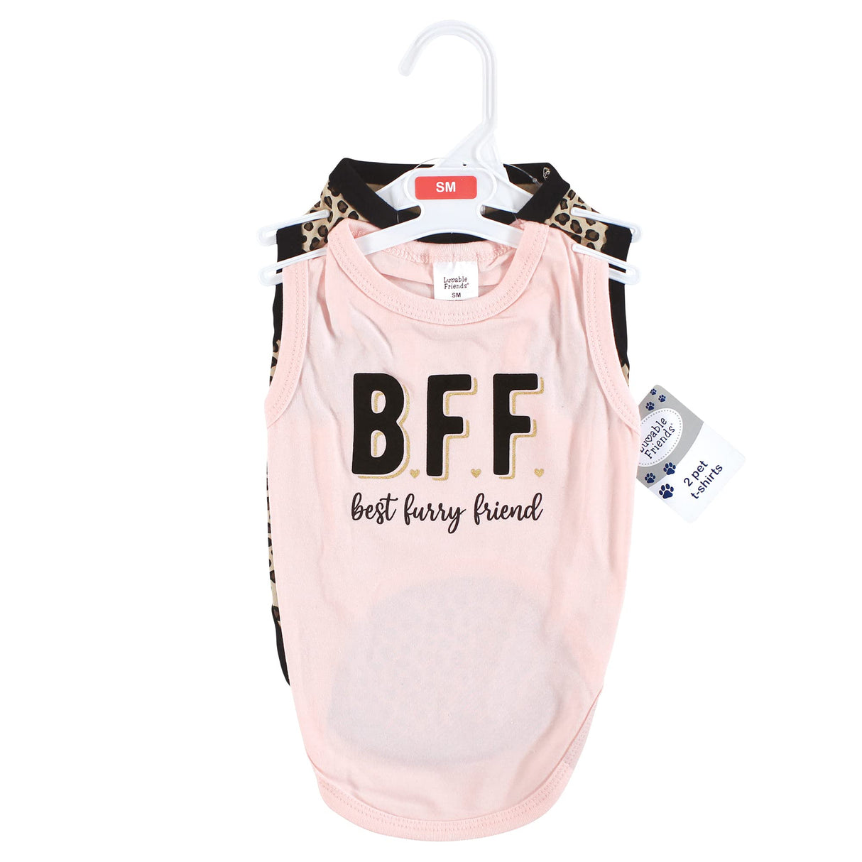 Luvable Friends Dog Pet Dog and Cats Cotton T-Shirts 2pk, BFF Leopard, Small