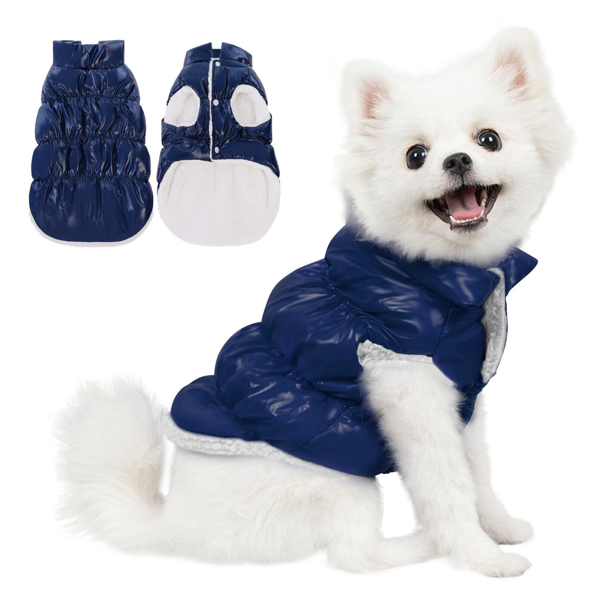 AOFITEE Dog Coat, Waterproof Dog Jacket, Winter Coats for Small Dogs, Windproof Dogs Puffer Jacket, Fleece Pet Snowsuit Puffer Vest with Snap Closure, Cold Weather Coats for Boy Girl Puppy, Silver, S