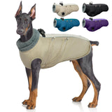 IDOMIK Warm Dog Coat with Harness, Waterproof Reflective Dog Jackets for Small Medium Large Dogs, Fleece High Collar Winter Jacket with Zipper, Pet Winter Snowsuit Clothes for Cold Weather,Khaki XL
