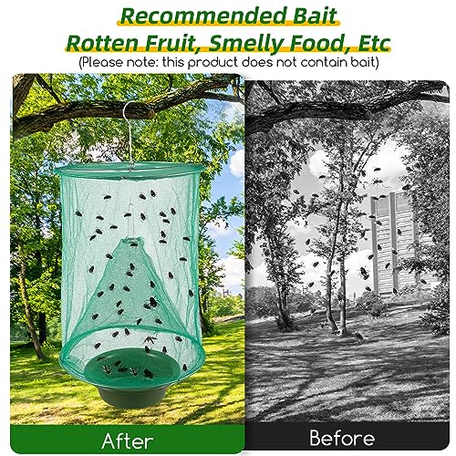 Ranch Fly Traps Outdoor Hanging Stable Fly Trap Reusable Fly Killer Cage Fly Catcher Bag with Bait Tray,Fly Repellent for Outdoor and Indoor Hanging Farms,Stable,Garden,Orchard,Park (6 Pack)