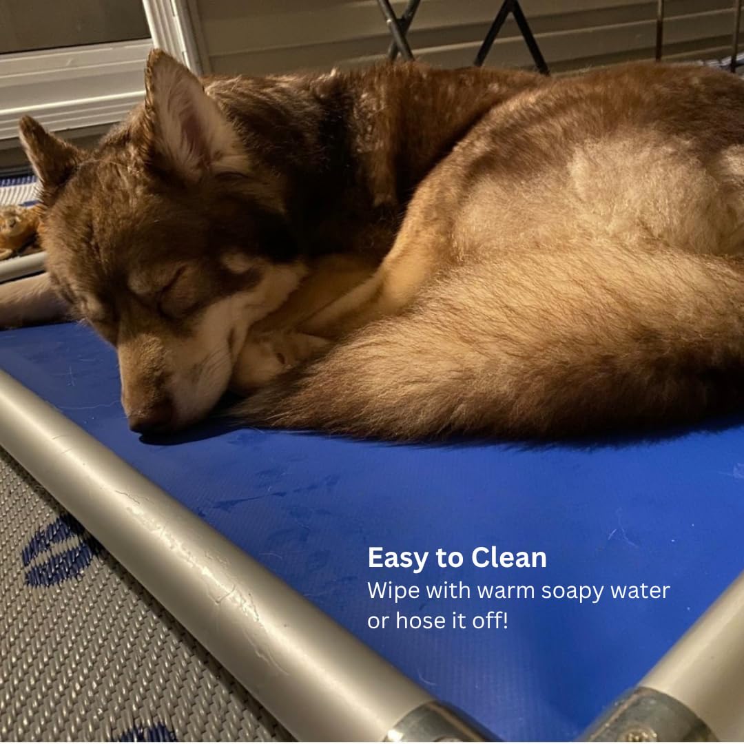 Kuranda Chewproof Elevated Dog Bed - Silver Aluminum - 30" x 20" - Heavy Duty Vinyl - Forest
