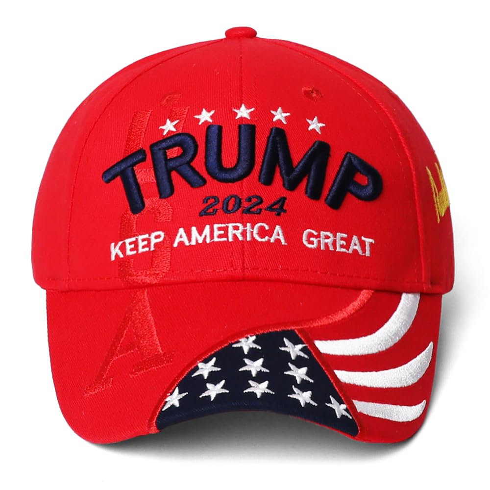 Trump 2024 Hat,3D Embroidered Trump Hat Keep America Great Donald Trump Slogan Hat Adjustable Baseball Cap (Red 2024)