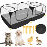 SlowTon Small Animals Playpen, Portable Large Chicken Run Coop with Detachable Bottom Breathable Transparent Mesh Walls, Foldable Pet Enclosure for Puppy Kitten Rabbits Indoor Outdoor(B,Flat Top)
