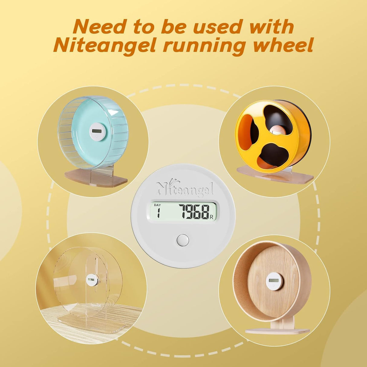 Niteangel Accurately Hamster Wheel Pedometer- Small Animal Step Counter for Super-Silent Hamster Wheel | Acrylic Wheel | Wooden Wheel (Niteangel Wheel Pedometer)