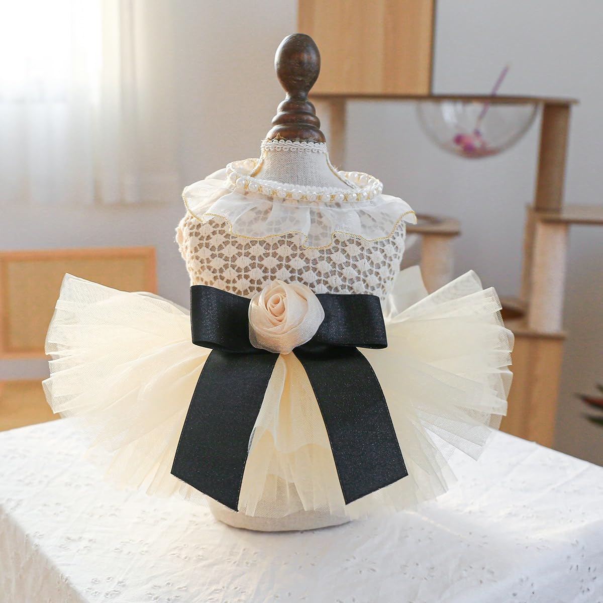Dog Dress for Small Dog Girl Puppy Princess Tutu Dress Flower Decoration Cat Apparel Chihuahua Yorkie Clothes for Birthday Wedding Dress Lace Collar Dog Dress Dog Shirt Outfit Apparel Flower Large