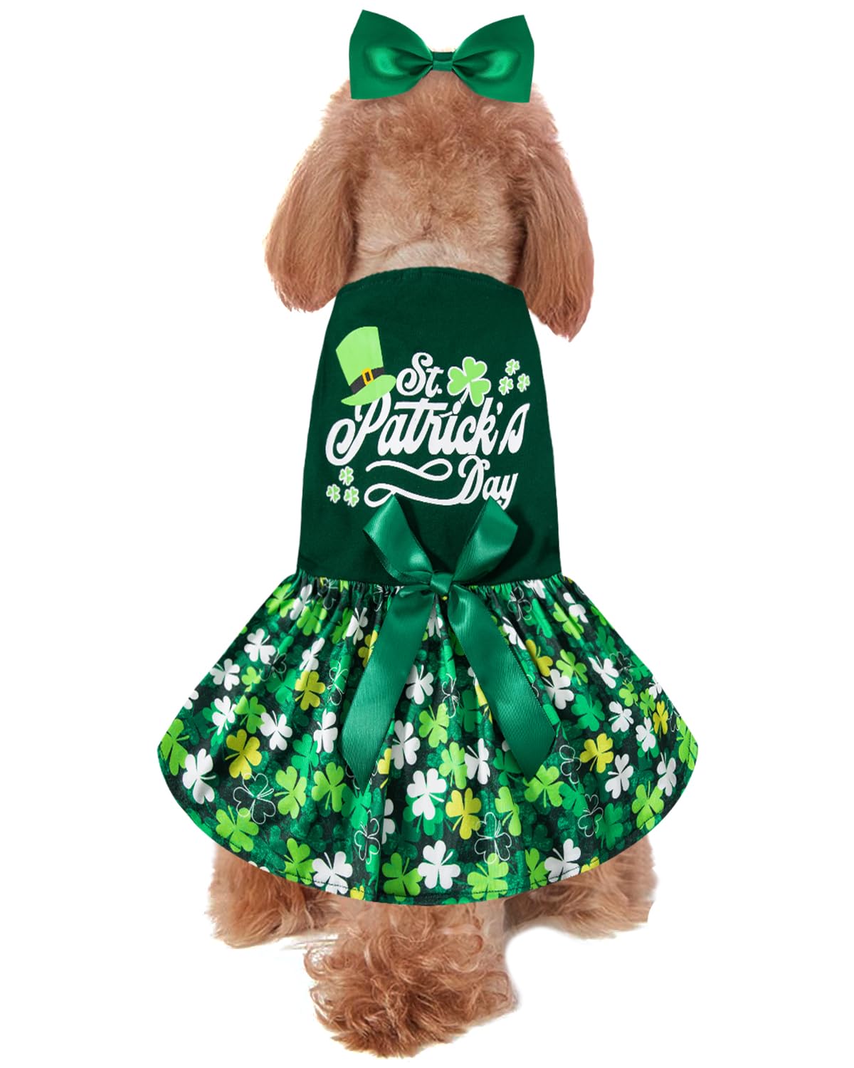 St. Patrick's Day Dog Dress Holiday Dog Clothes for Medium Dogs with Headband (Green, Medium)