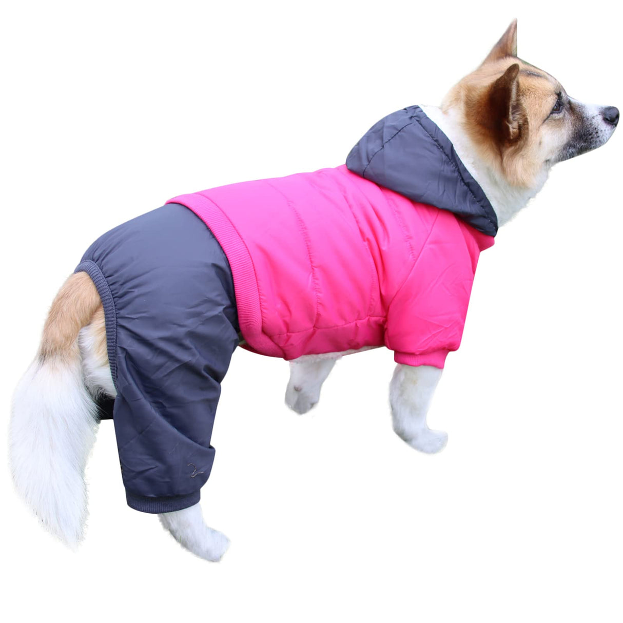 JoyDaog Fleece Lined Dog Coat with Detachable Hood and Detachable Hind Legs,Warm Puppy Jacket in Winter(Pink&Grey XS)