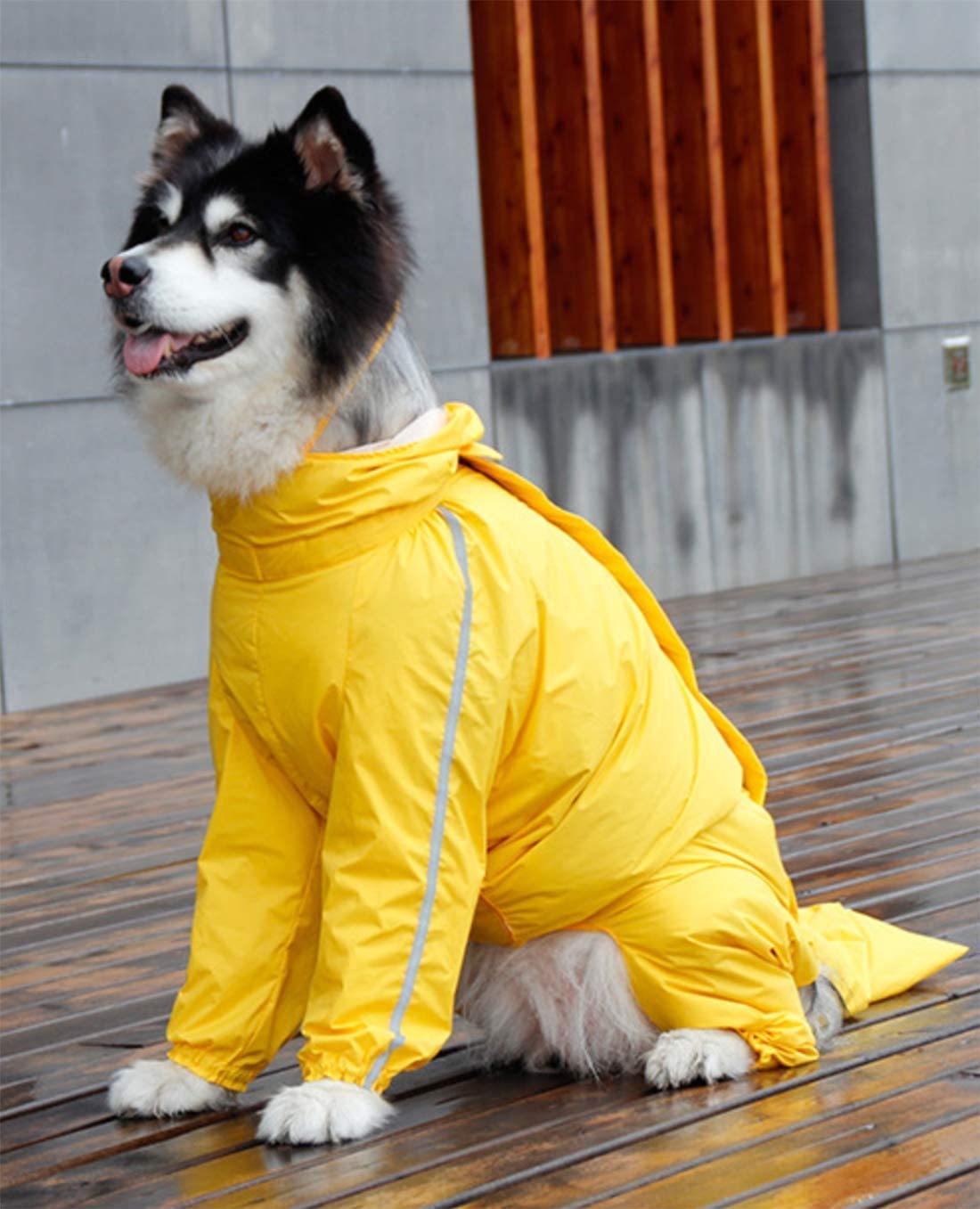 Leowow Dog Raincoat, 4 Legs Large Dog Rain Jacket with Reflective Stripe,Dog Hooded Waterproof Raincoats for Big Dogs,Large Breeds Dogs Rain Jackets with Legs,Tail(Yellow,9XL)