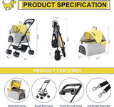 LPOTIUS 3-in-1 Pet Stroller for Small Dogs and Cats, Folding Lightweight Dog Stroller with Detachable Carrier Portable Cat Puppy Jogging Stroller with Cup Holder and Storage Basket, 4 Wheels