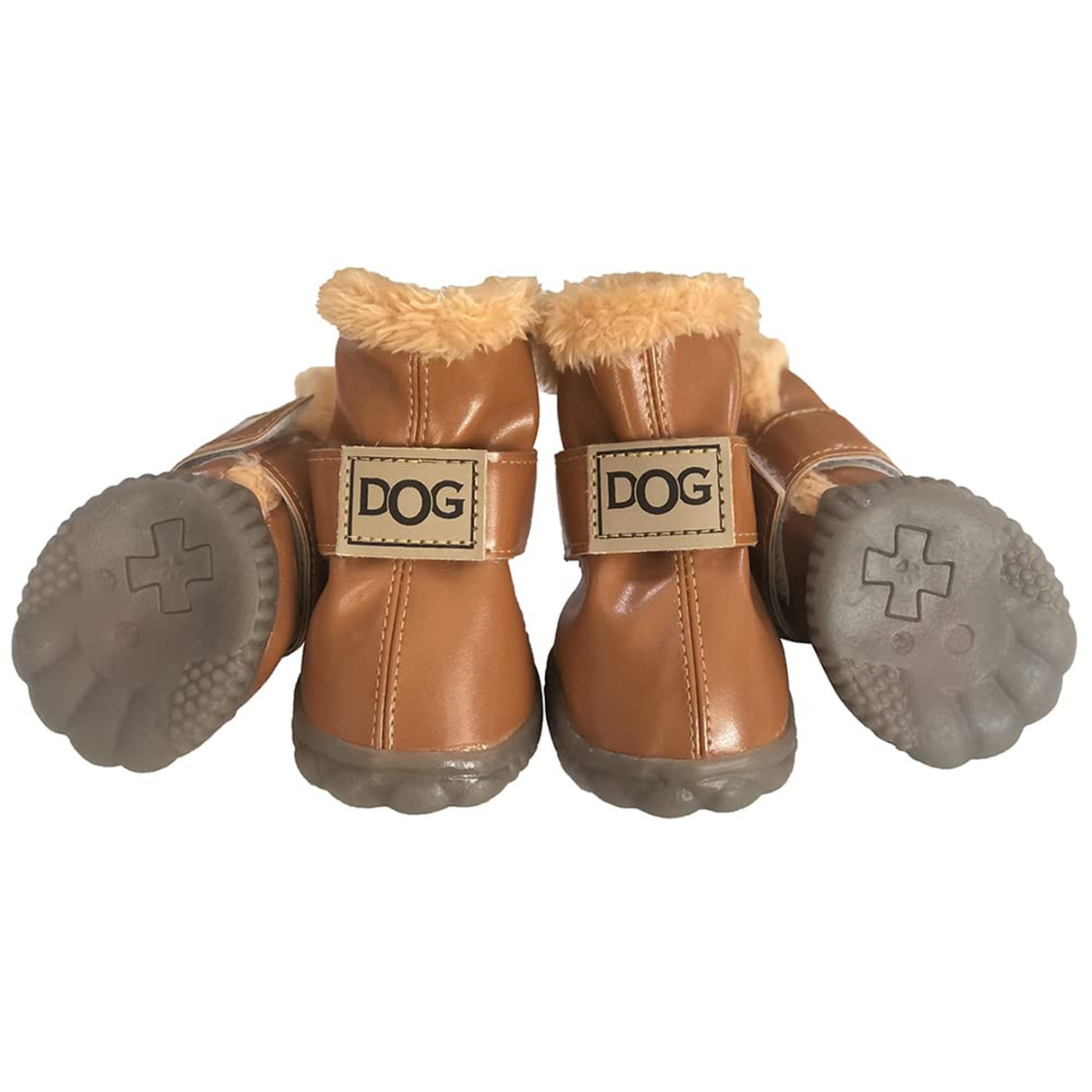 Winter Dog Boots & Paw Protectors: Outdoor Anti-Slip Dog Snow Shoes, Dog Booties Provide Warmth to Dogs Paws from Ice and Snow, Rubber Sole PU Leather Faux Fleece-Lined, Light Brown Dog Shoes Size 2