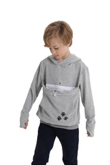 Boys Girls Cat Pouch Hoodie - Kitten Puppy Carrier Holder Sweatshirt Long Sleeve Cat Ear Pullover Tops Grey
