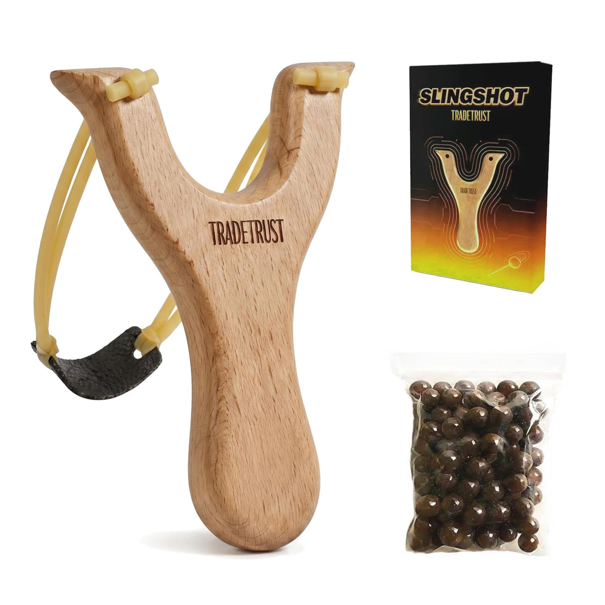 TRADETRUST Slingshots for Adults, Durable Wooden Slingshot with 100 Dissolvable Clay Balls for Outdoor, Funny Christmas Birthday Gift for Men and Women