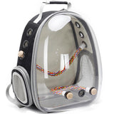 Bird Traval Carrier Cage, Clear Space Capsule Astronaut Backpack to Carry Parakeet Cockatiel Parrot with Metal Tray Wood Perch, Vet Transport School Bag