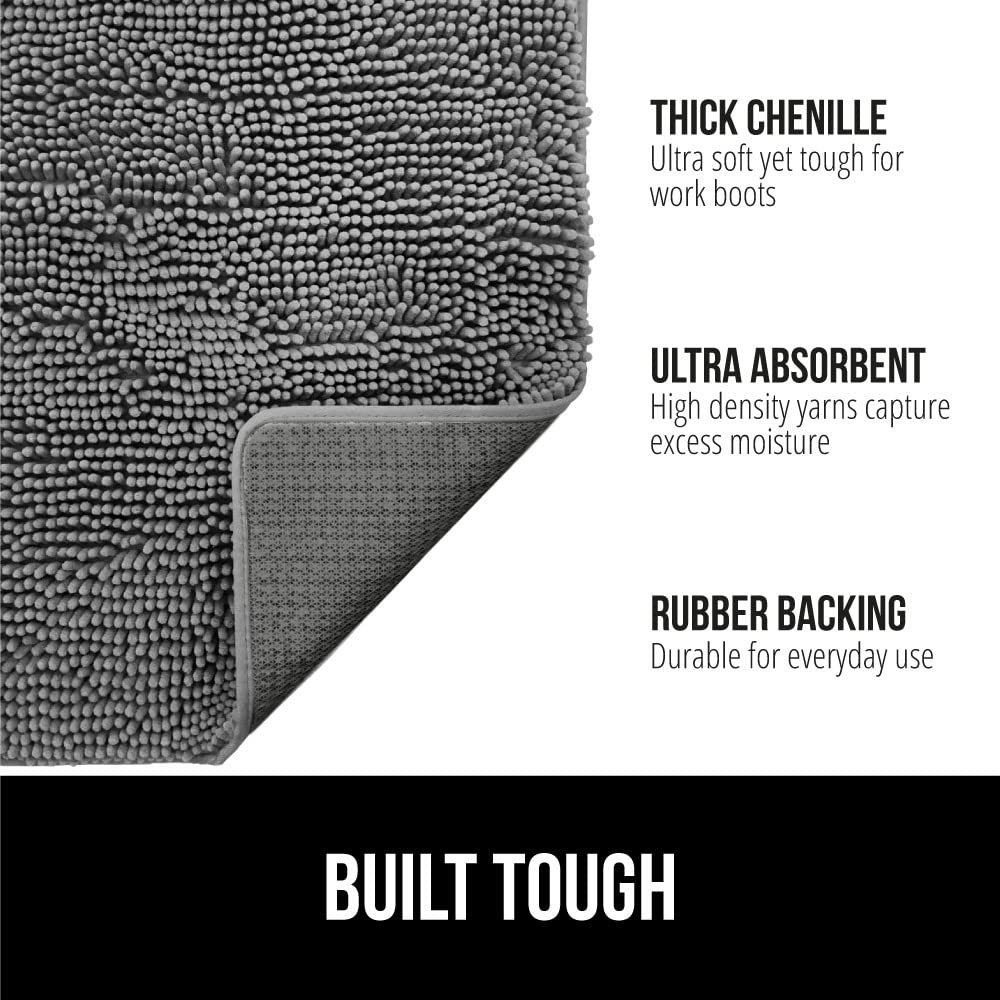 GORILLA GRIP SoakSTOPPER Dog Door Mat, 60x36 Machine Washable Rug Absorbent Doormat Captures Moisture Mud Dirt, Quick Dry Soft Chenille Entryway Rugs Indoor Entrance Mats for Dog Paws, Grey