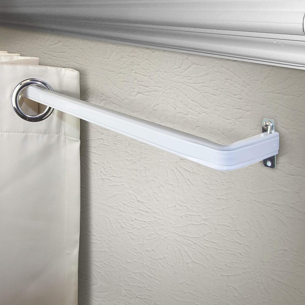 Blu-Pier Tech Heavy Duty Single Rod,Lock Seam Curtain Rod 28 to 48-Inch Adjustable Width, 2 1/2-Inch Projection，Hardware Included,White(Pack of 2)