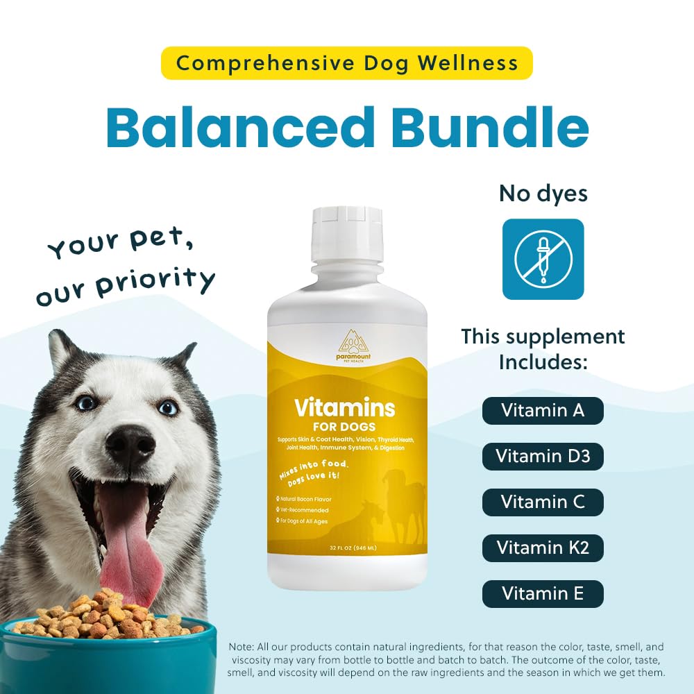 Paramount Pet Health Liquid Multivitamin for Dogs with Probiotics, 8 in 1 Vitamins for Immune Support, Energy & Digestion, High Absorption Liquid Dog Supplement, Made in USA, 32 oz