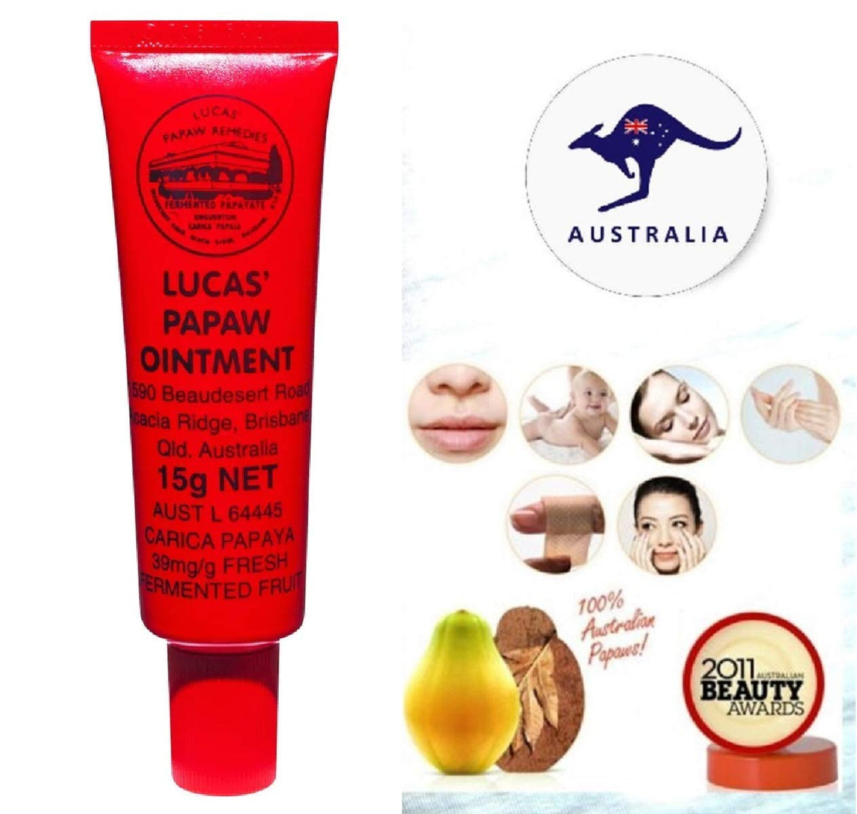 Lucas Papaw Ointment 15G (With Lip Applicator) | Best Paw Paw Cream for Chapped Lips, Minor Burns, Sunburn, Cuts, Insect Bites and Diaper Rash