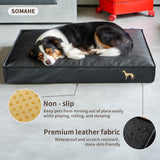 SOMAHE Dog Bed Medium Size Dog Orthopedic Beds for Small Dogs with Removable Washable PU Leather Cover Waterproof Black 35.4×27.5×4inch