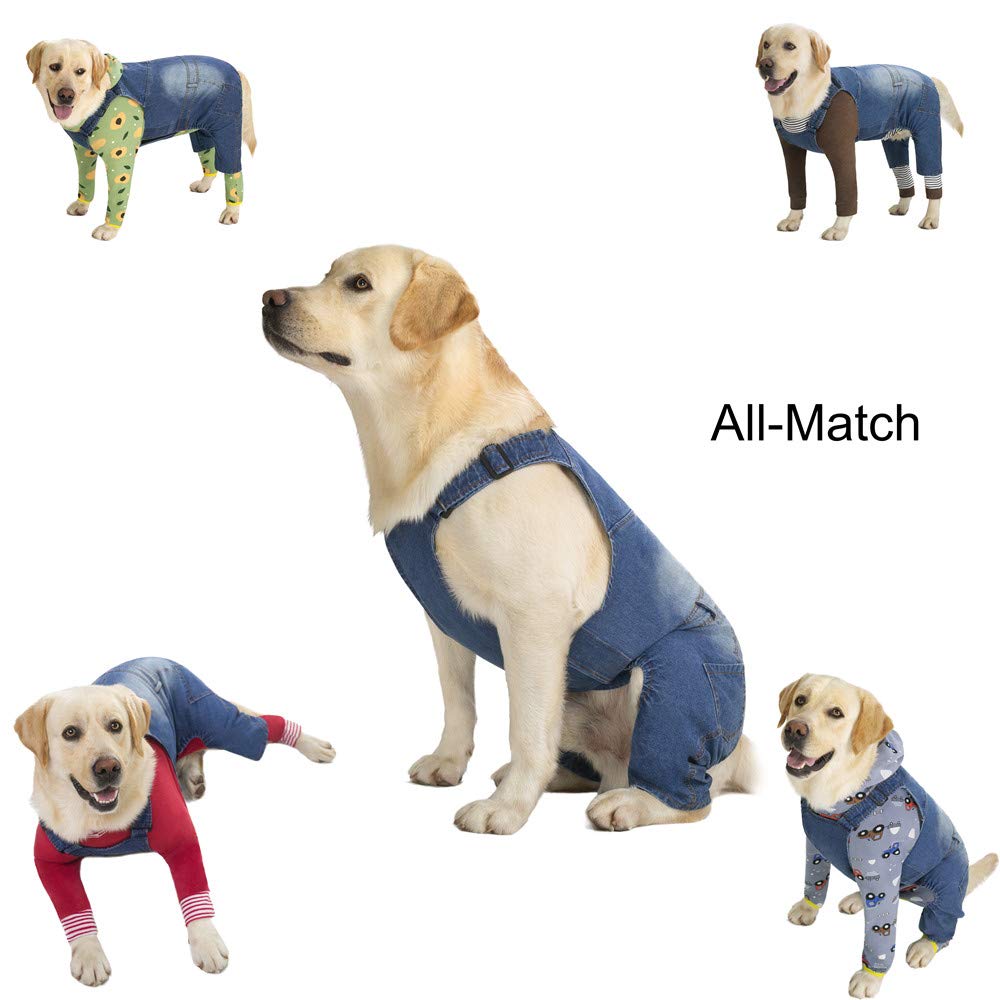 Classic Dog Jeans Overall for Medium Large Dogs,Pet Denim Jumpsuit Onesies Clothes Costumes for All-Match,Blue Vintage Washed Blue Pants Outfits