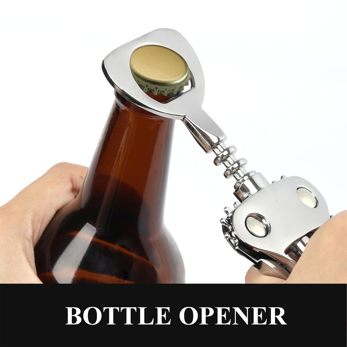Wine Opener, Heavy-Duty Zinc Alloy Wing Corkscrew, Premium Beer Bottle Opener, Multifunctional Wine Accessories with Ergonomic Handle and Sharp Screw, for Kitchen, Bar, Restaurant (SILVER)
