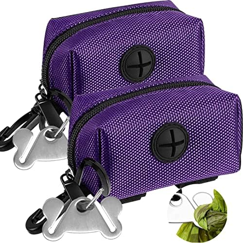 2Packs Dog Poop Bag Holder for Leash Attachment Dog Poop Bag Dispenser Dog Waste Bag Dispensers for Leash Accessory Dog Poop Bag Holders Fits Dog Leash Include Hand Free Holder Metal Carriers, Purple