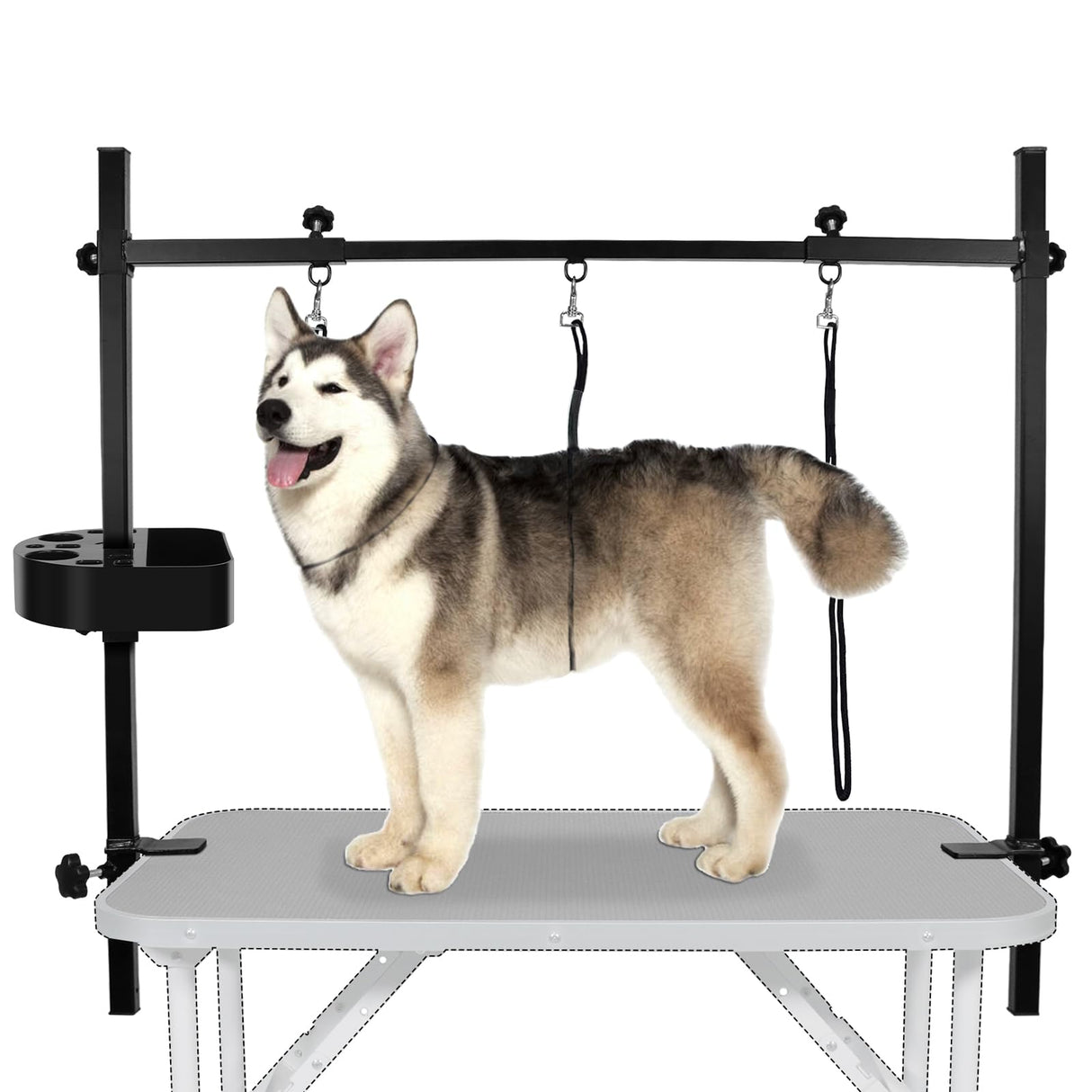 LEIBOU H-Shape Pet Grooming Table Arm with Tool Holder Noose and Clamp for Dogs and Cats Heavy Duty Aluminum Alloy Frame with 35.4” Adjustable Height and 36.2” ~ 50” Adjustable Width