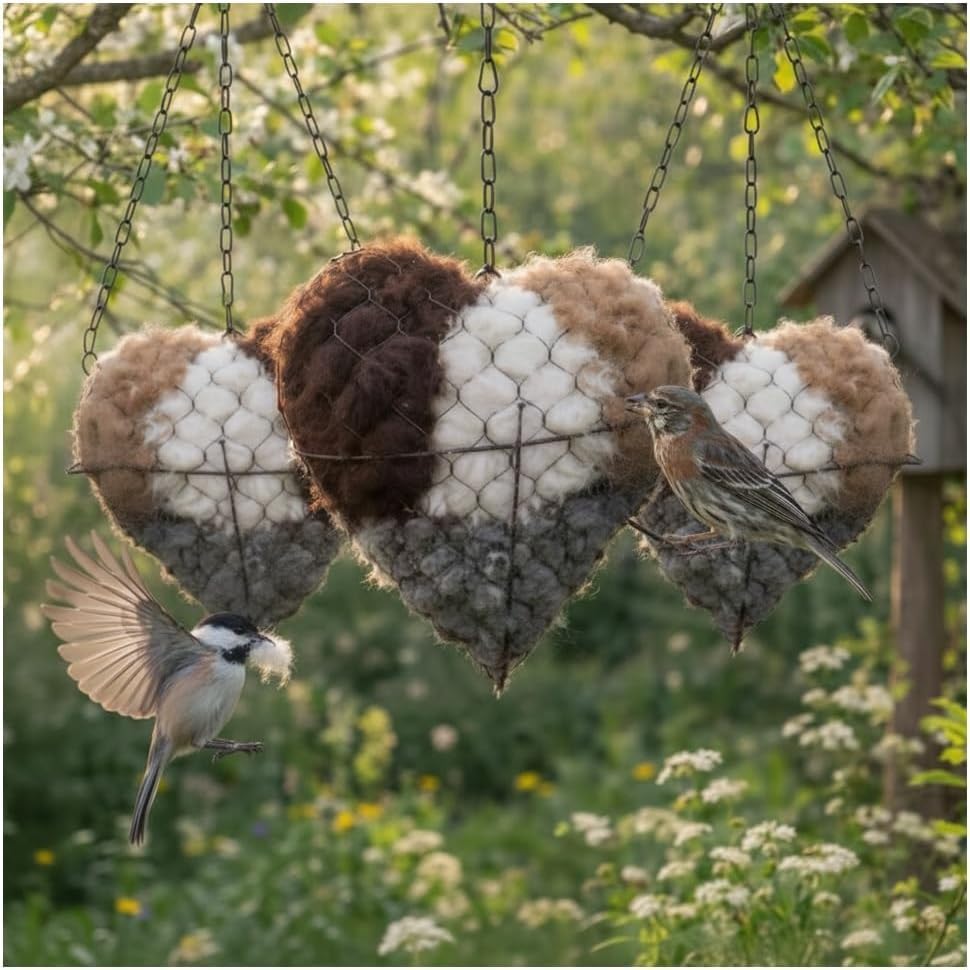 Handmade Alpaca Fiber Bird Nest Heart - Natural Nesting Material, Winter Nesting Material for Wild Birds and Hummingbirds | Garden Decoration, a Gift for Bird Lovers.