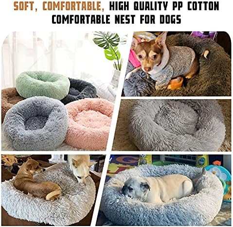 Dog Bed Calming Dog Beds for Small Medium Large Dogs - Round Donut Washable Dog Bed, Anti-Slip Faux Fur Fluffy Donut Cuddler Anxiety Cat Bed(28'' Khaki