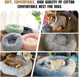 Dog Bed Calming Dog Beds for Small Medium Large Dogs - Round Donut Washable Dog Bed, Anti-Slip Faux Fur Fluffy Donut Cuddler Anxiety Cat Bed(28'' Khaki