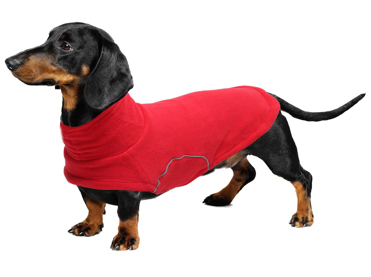 Brabtod Dog Fleece,Soft Dachshund Sweater,Cozy Pet Dog Vest Pullover Jacket with Leash Hole,Miniature Dachshund Clothes for Cold Weather(Red,Medium)